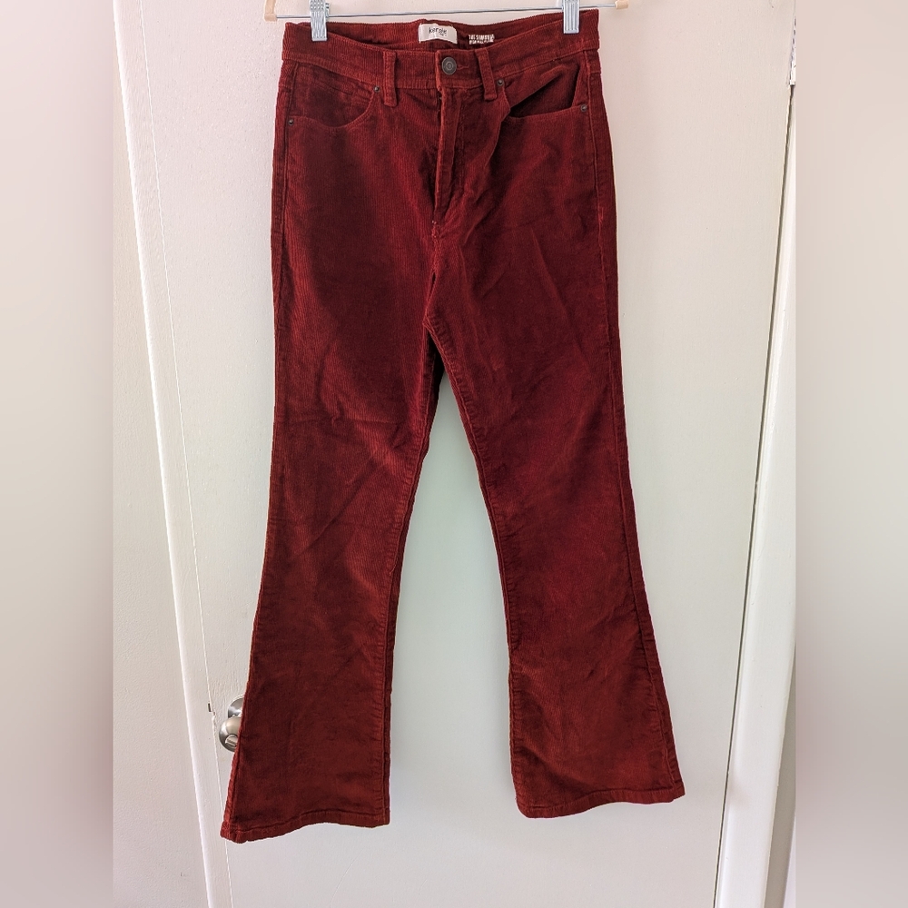 Kensie Jeans The Savannah High Rise Flare Corduroy Pants Rust Red Size 4 / 27